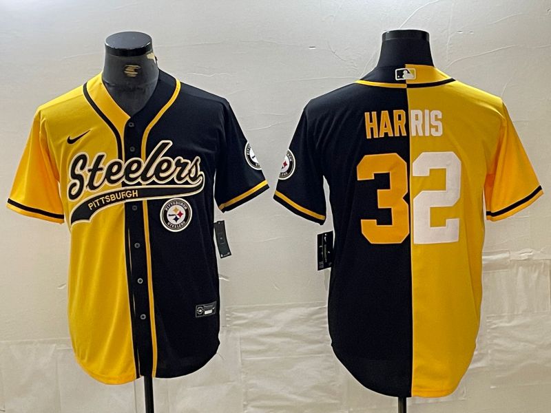 Men Pittsburgh Steelers #32 Harris Yellow black Joint Name 2024 Nike Limited NFL Jersey style 2